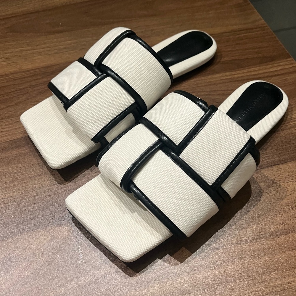 Bottega Veneta Woven Canvas Slides